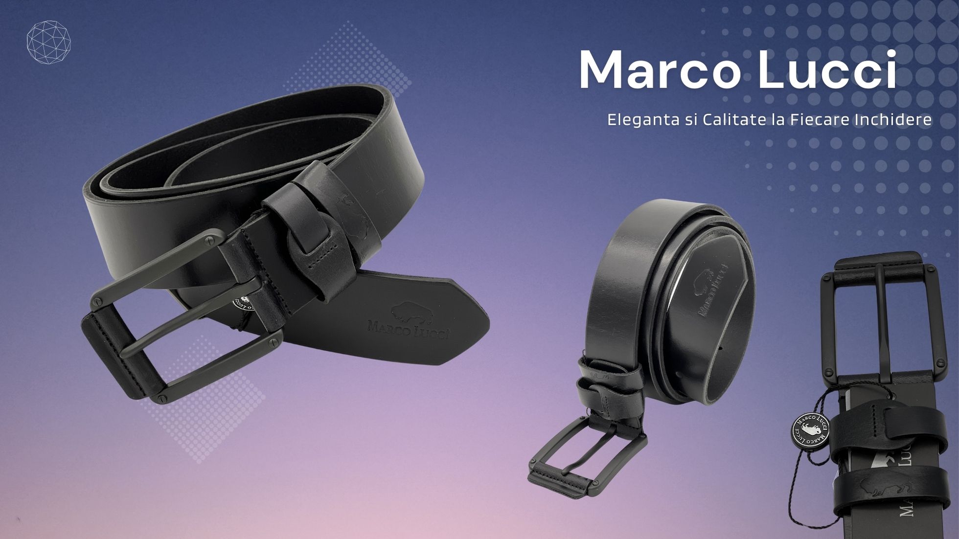 Curea neagra barbati, curea latime 4 cm Marco Lucci Negru
